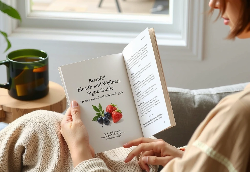 Person reading a health guide with a cup of tea